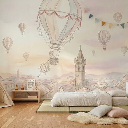 Sıcak Hava Balonlu Poster Duvar Kağıdı Pastel Çocuk Odası