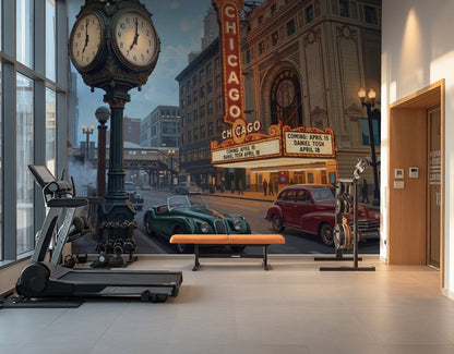 Chicago Şehir Manzaralı Poster Duvar Kağıdı Retro Sokak Sahnesi