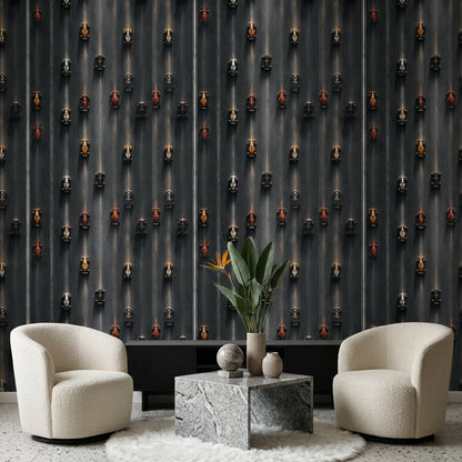 Maskeli Adam Desenli Duvar Kağıdı Siyah Modern Salon