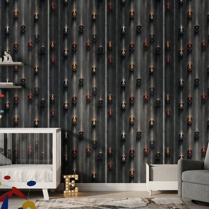 Maskeli Adam Desenli Duvar Kağıdı Siyah Modern Salon