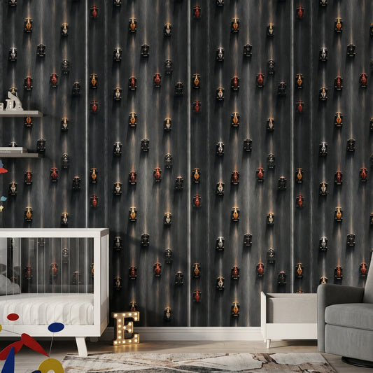 Maskeli Adam Desenli Duvar Kağıdı Siyah Modern Salon