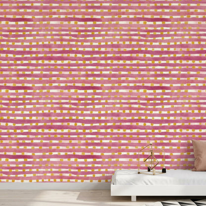 Pembe Çizgili Puantiyeli Duvar Kağıdı Modern Genç Odası