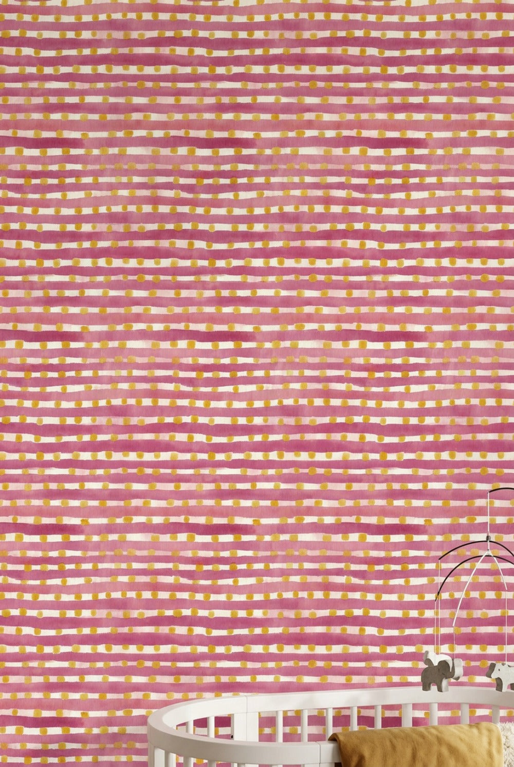 Pembe Çizgili Puantiyeli Duvar Kağıdı Modern Genç Odası