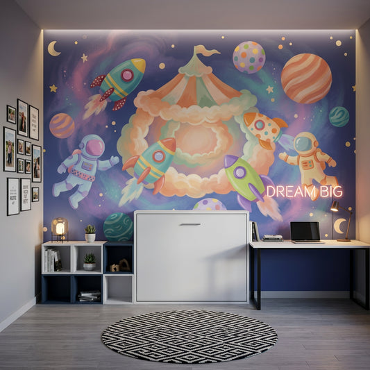 Roketli Astronotlu Uzay Poster Duvar Kağıdı Çocuk Odası