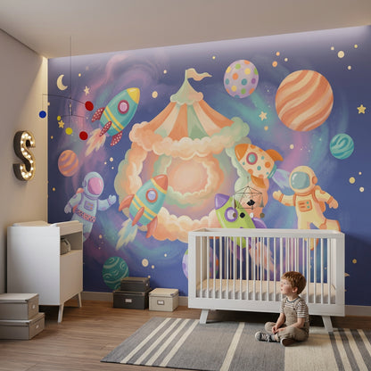 Roketli Astronotlu Uzay Poster Duvar Kağıdı Çocuk Odası