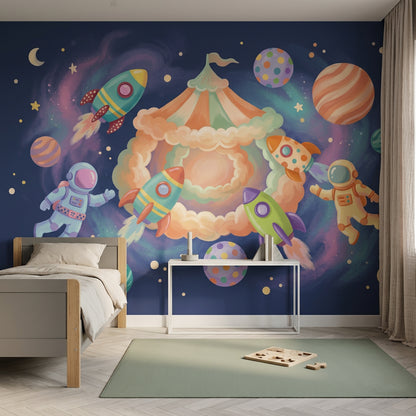 Roketli Astronotlu Uzay Poster Duvar Kağıdı Çocuk Odası