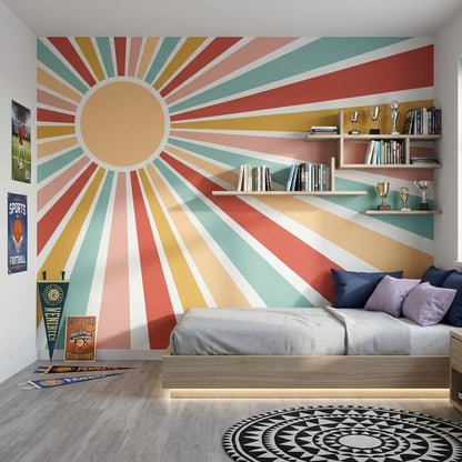 Renkli Güneş Işınlı Poster Duvar Kağıdı Çocuk Odası