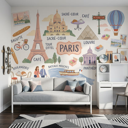 Paris Temalı Poster Duvar Kağıdı Pastel Renkli Çocuk Odası