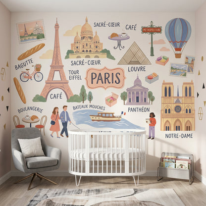 Paris Temalı Poster Duvar Kağıdı Pastel Renkli Çocuk Odası
