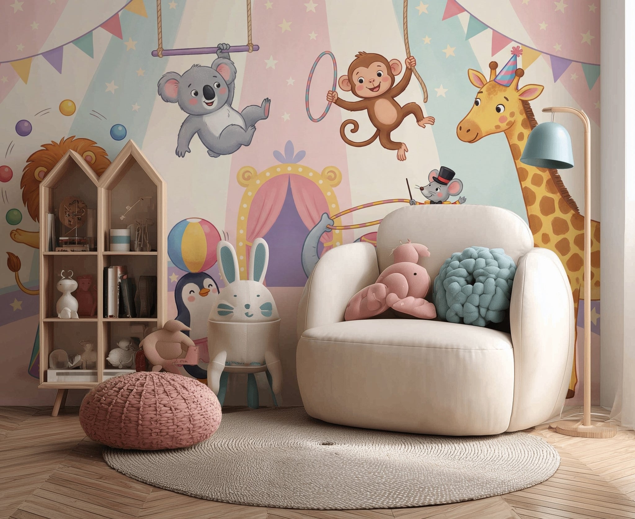 Sirk Hayvanları Poster Duvar Kağıdı Pastel Çocuk Odası