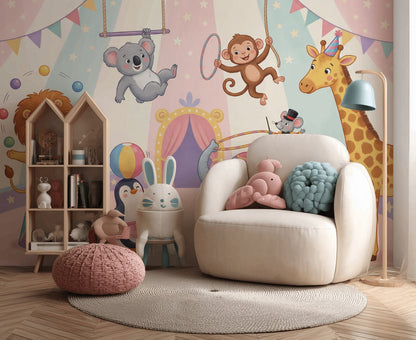 Sirk Hayvanları Poster Duvar Kağıdı Pastel Çocuk Odası