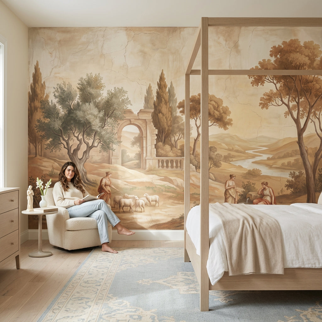 Klasik Manzara Poster Duvar Kağıdı Bej Tonlu Salon