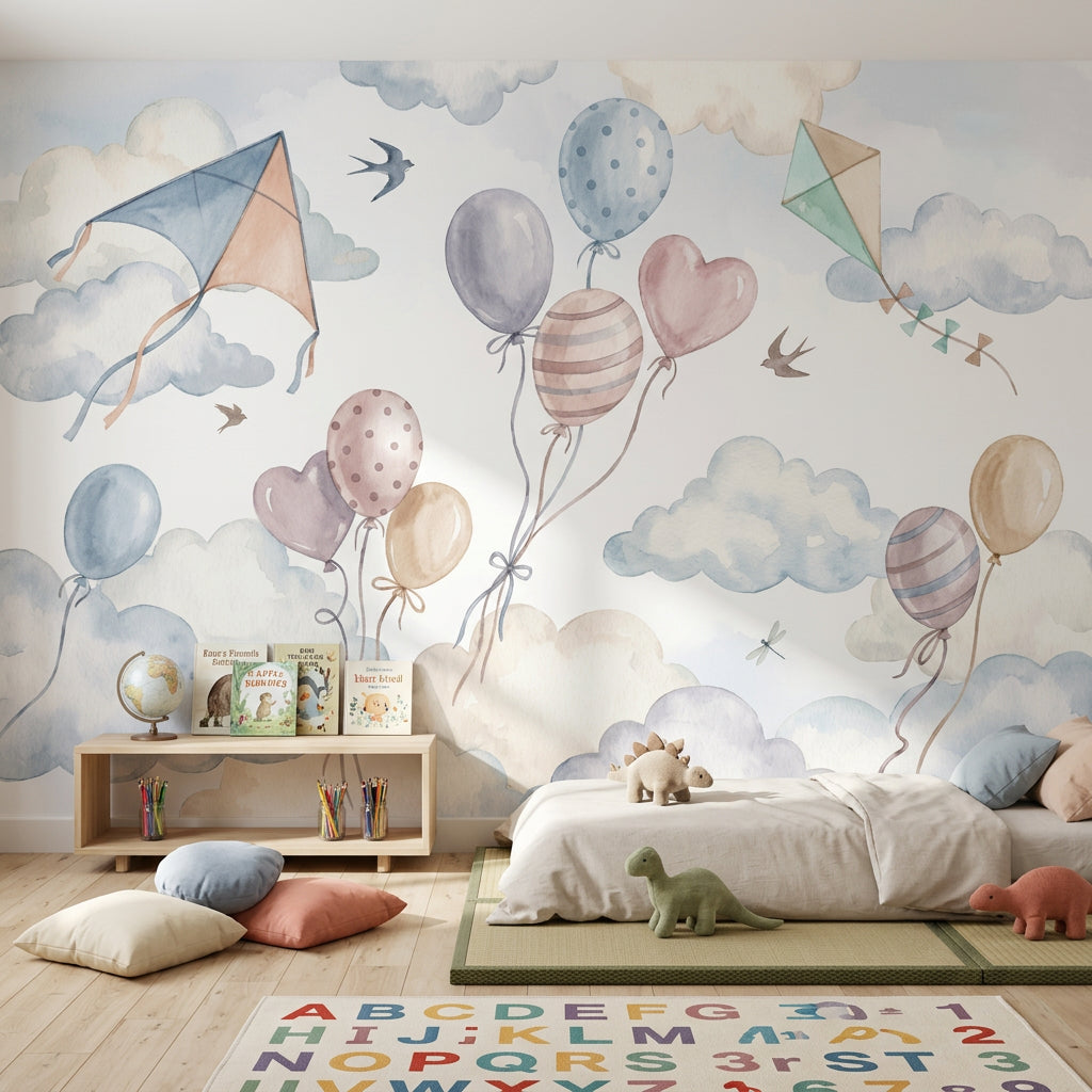 Balon ve Uçurtmalı Poster Duvar Kağıdı Pastel Bebek Odası
