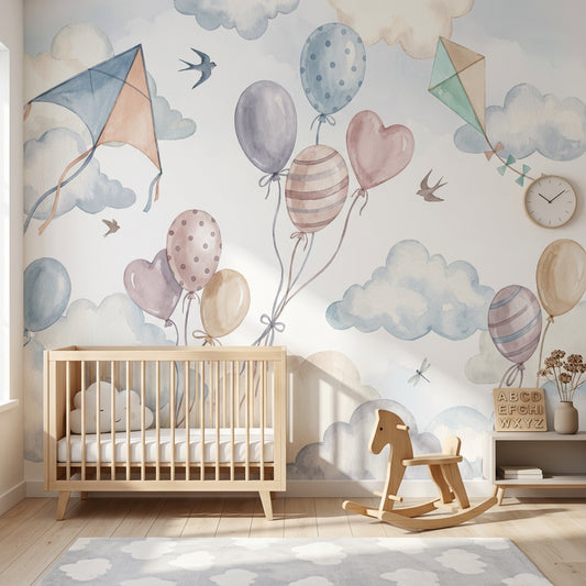 Balon ve Uçurtmalı Poster Duvar Kağıdı Pastel Bebek Odası