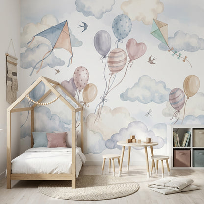 Balon ve Uçurtmalı Poster Duvar Kağıdı Pastel Bebek Odası