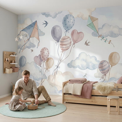 Balon ve Uçurtmalı Poster Duvar Kağıdı Pastel Bebek Odası