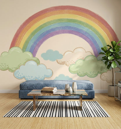 Gökkuşağı ve Bulutlu Poster Duvar Kağıdı Pastel Çocuk Odası