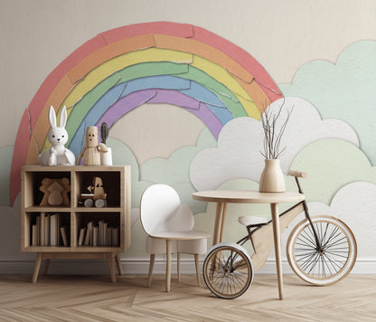 Gökkuşağı Bulutlu Poster Duvar Kağıdı Pastel Çocuk Odası
