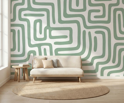 Yeşil Geometrik Desenli Poster Duvar Kağıdı Modern Salon