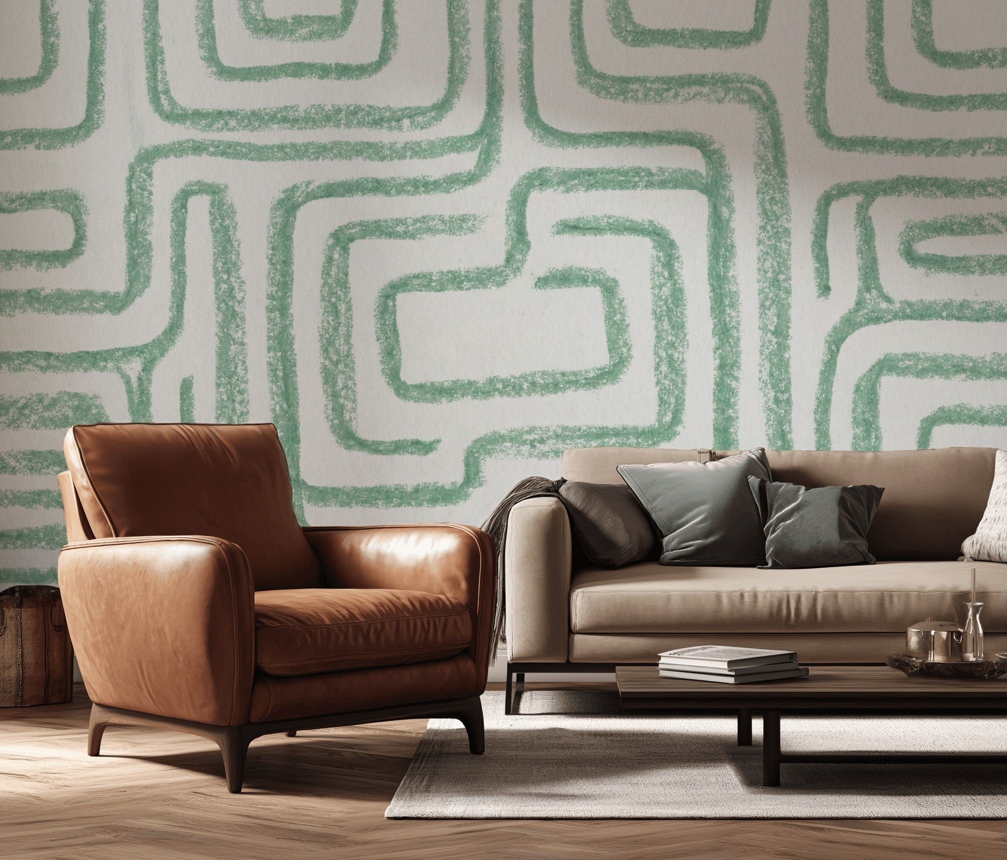 Yeşil Geometrik Desenli Poster Duvar Kağıdı Modern Çocuk Odası