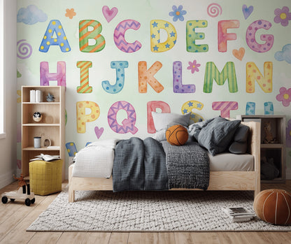 Harfli Poster Duvar Kağıdı Pastel Renkli Çocuk Odası