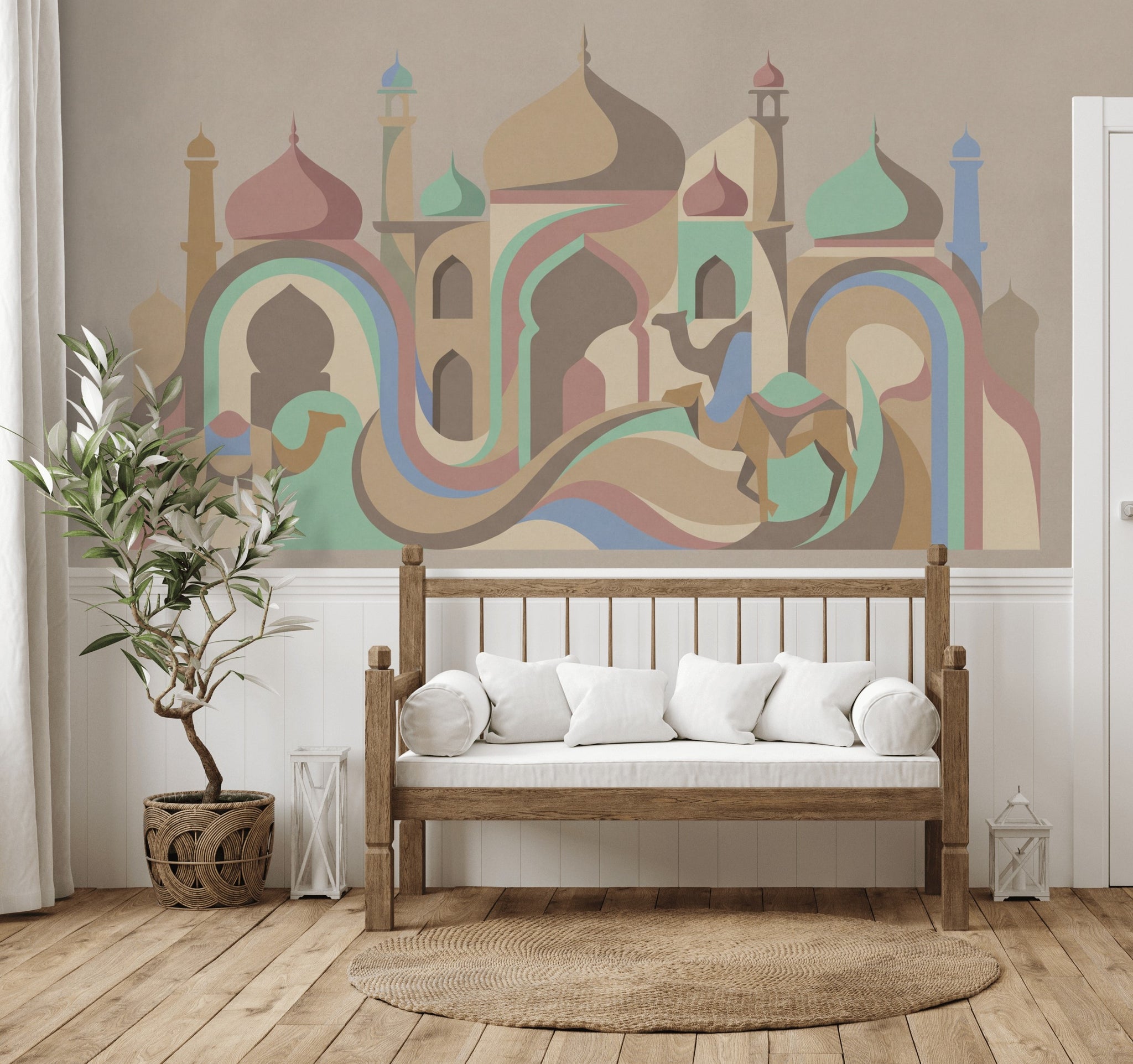 Deve ve Kubbe Silüetli Poster Duvar Kağıdı Pastel Desenli