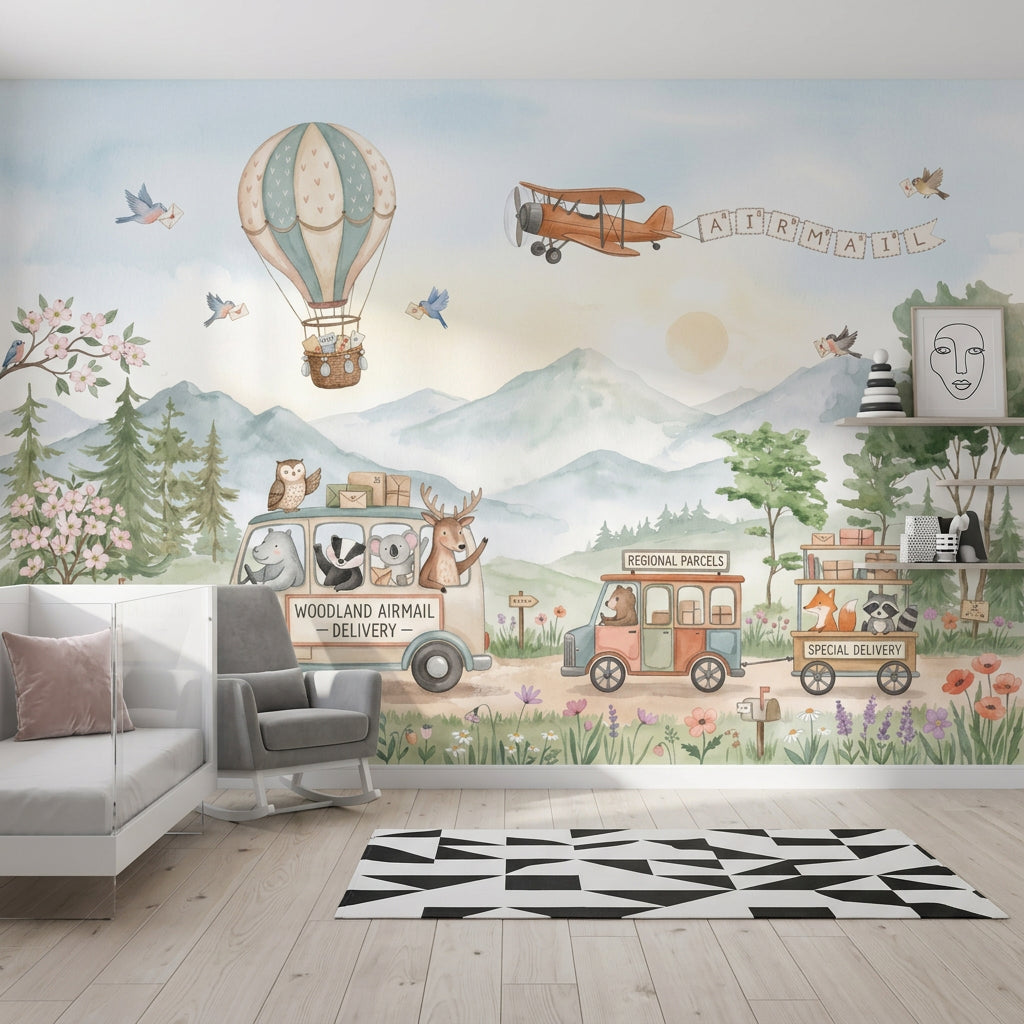 Sevimli Orman Teslimatlı Poster Duvar Kağıdı Çocuk Odası Pastel