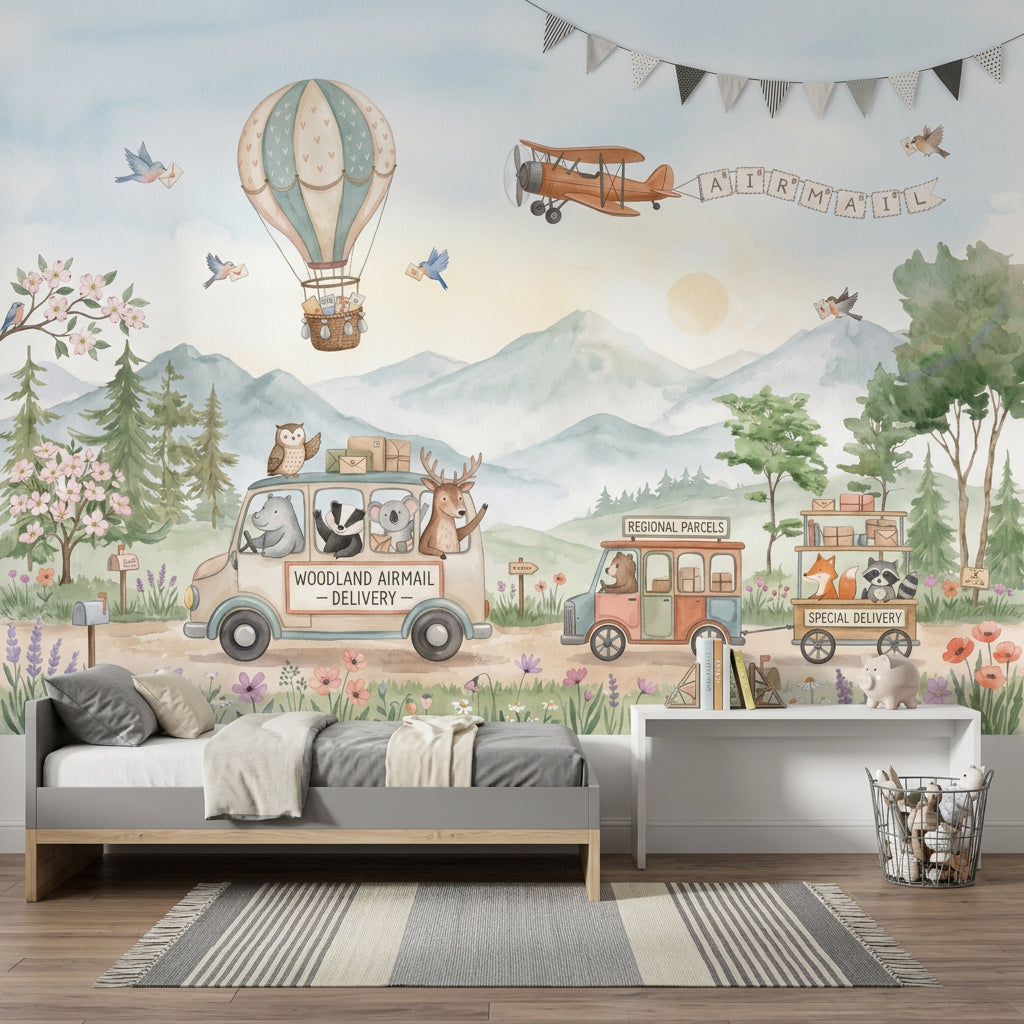 Sevimli Orman Teslimatlı Poster Duvar Kağıdı Çocuk Odası Pastel