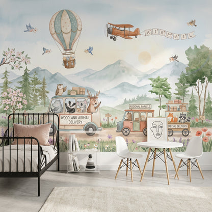 Sevimli Orman Teslimatlı Poster Duvar Kağıdı Çocuk Odası Pastel