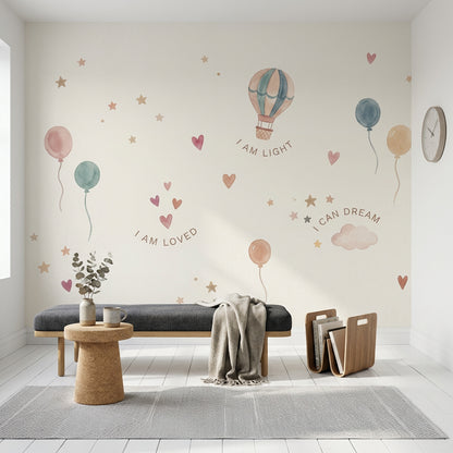 Balon ve Yıldızlı Poster Duvar Kağıdı Bebek Odası Pastel