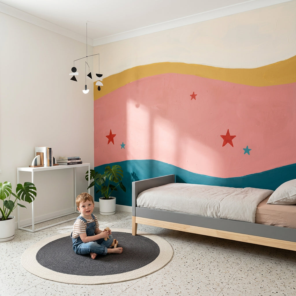 Renkli Yıldızlı Poster Duvar Kağıdı Pembe Çocuk Odası