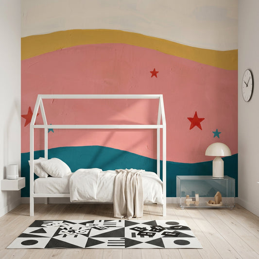 Renkli Yıldızlı Poster Duvar Kağıdı Pembe Çocuk Odası