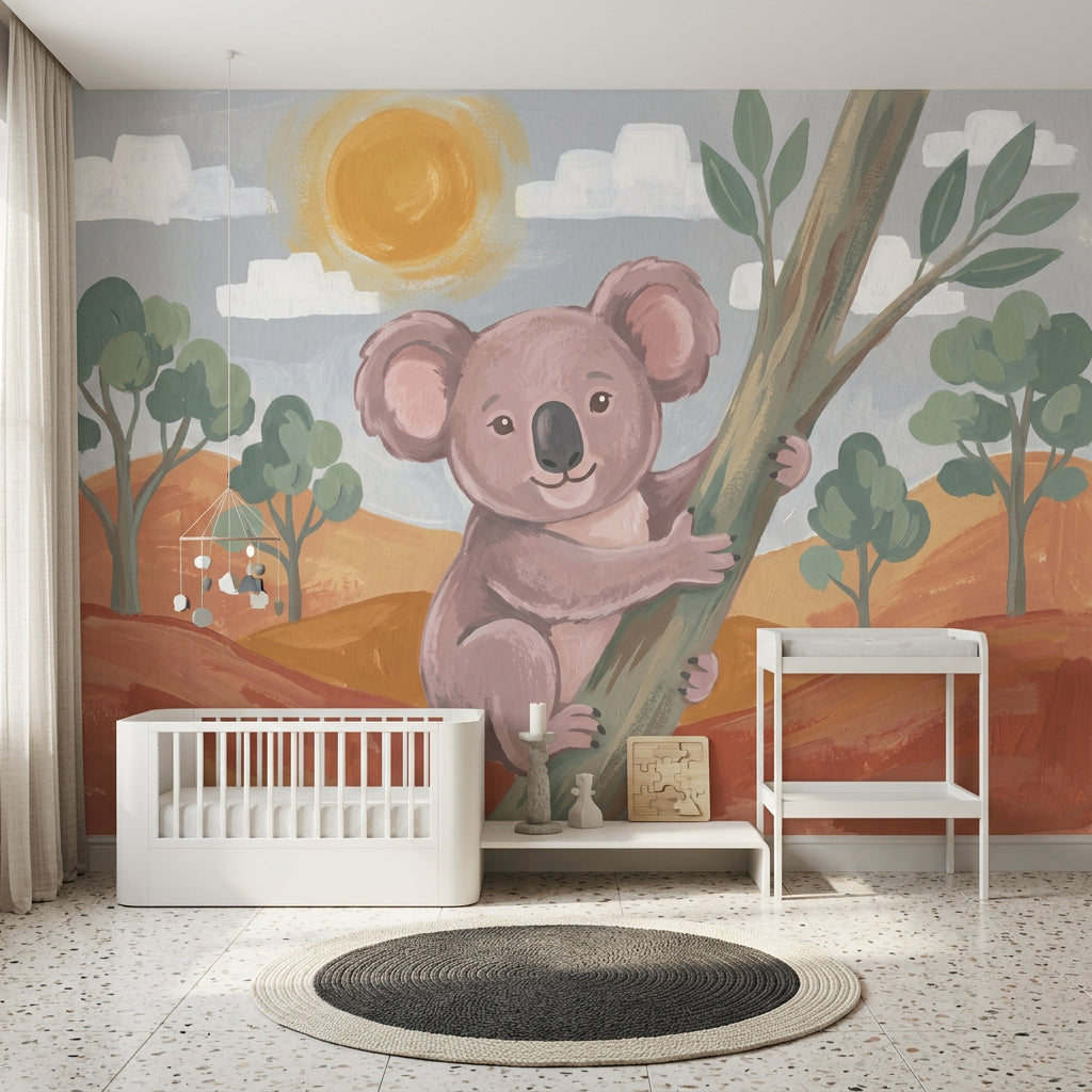 Koala Figürlü Poster Duvar Kağıdı Pastel Çocuk Odası