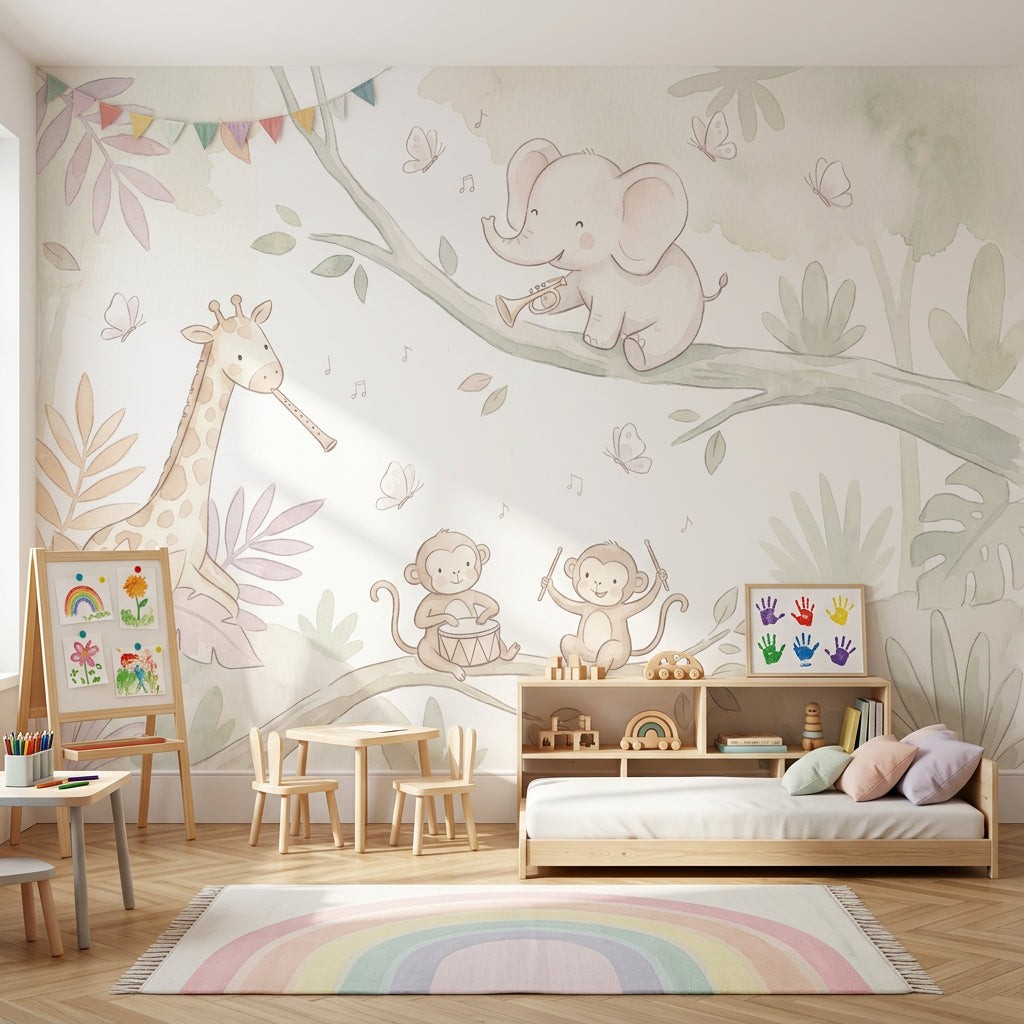Orman Hayvanlı Poster Duvar Kağıdı Pastel Çocuk Odası