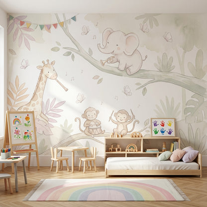 Orman Hayvanlı Poster Duvar Kağıdı Pastel Çocuk Odası