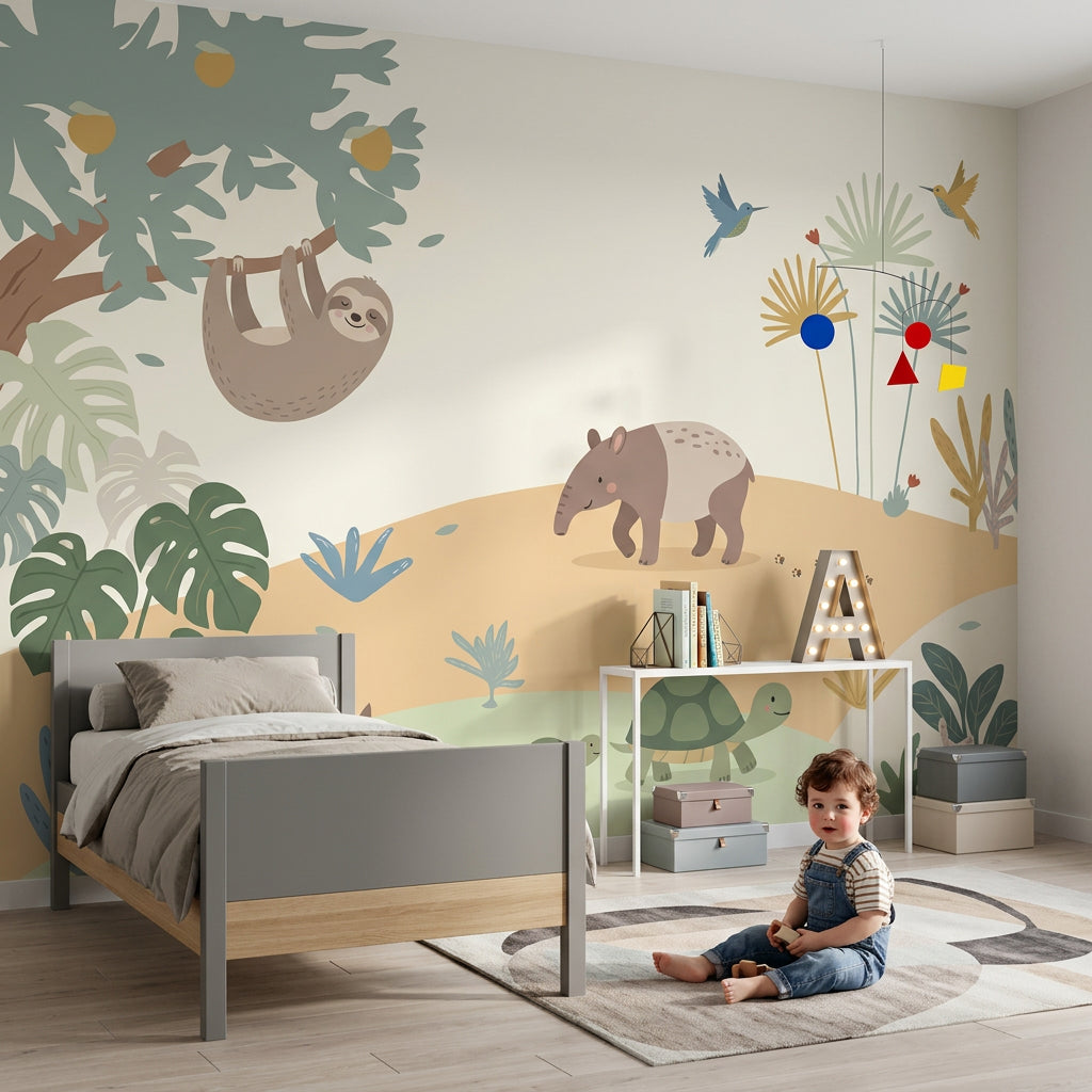 Sevimli Orman Hayvanları Poster Duvar Kağıdı Pastel Çocuk Odası