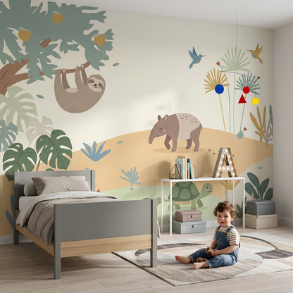 Sevimli Orman Hayvanları Poster Duvar Kağıdı Pastel Çocuk Odası