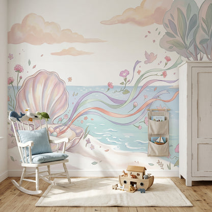 Deniz Kabuğu ve Deniz Manzaralı Poster Duvar Kağıdı Pastel