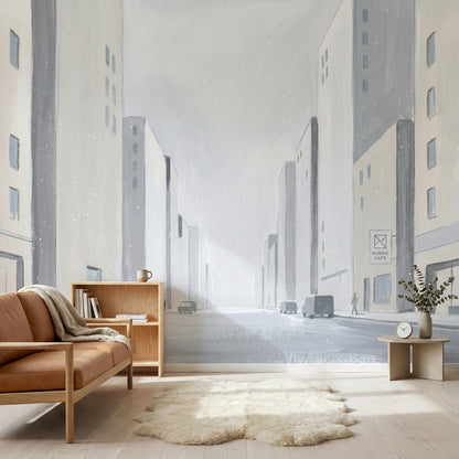 Sisli Şehir Sokağı Poster Duvar Kağıdı Gri Minimal Salon