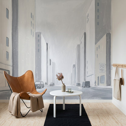 Sisli Şehir Sokağı Poster Duvar Kağıdı Gri Minimal Salon
