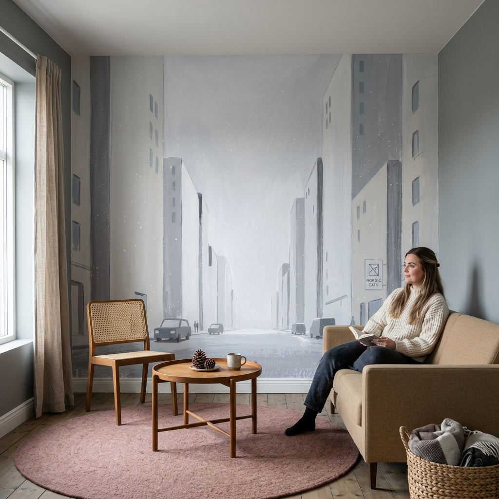 Sisli Şehir Sokağı Poster Duvar Kağıdı Gri Minimal Salon