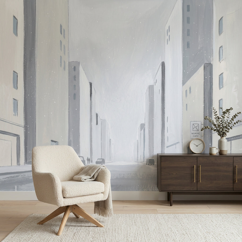 Sisli Şehir Sokağı Poster Duvar Kağıdı Gri Minimal Salon