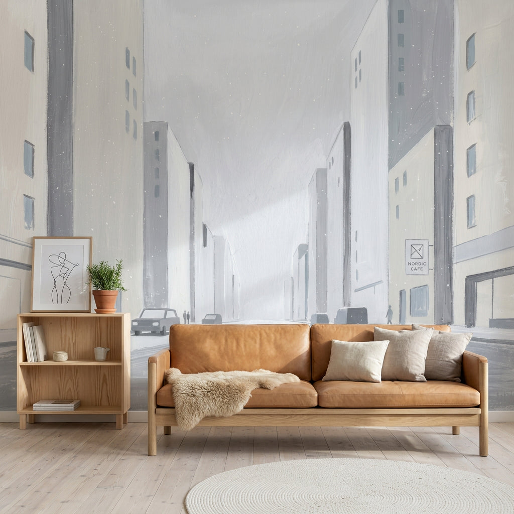 Sisli Şehir Sokağı Poster Duvar Kağıdı Gri Minimal Salon