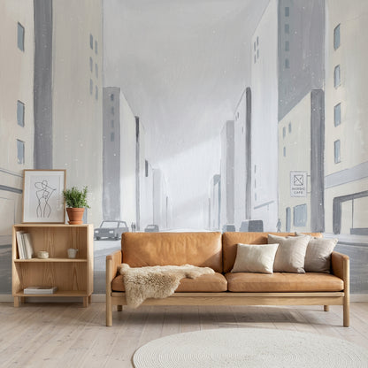 Sisli Şehir Sokağı Poster Duvar Kağıdı Gri Minimal Salon