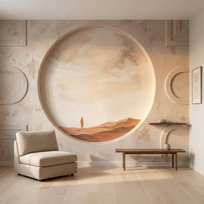 Çöl Manzaralı Poster Duvar Kağıdı Bej Minimalist Salon