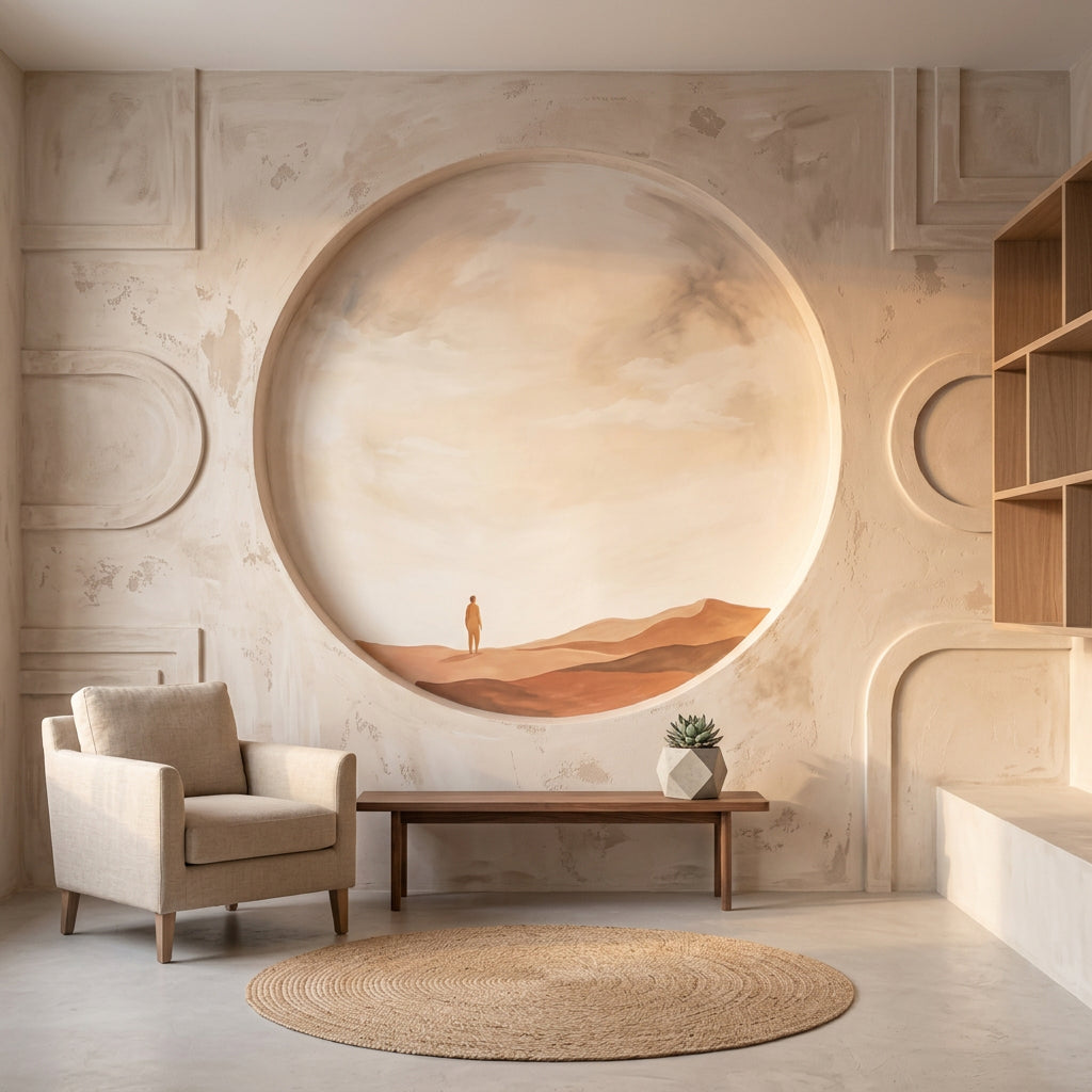Çöl Manzaralı Poster Duvar Kağıdı Bej Minimalist Salon