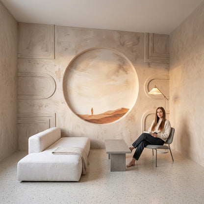 Çöl Manzaralı Poster Duvar Kağıdı Bej Minimalist Salon