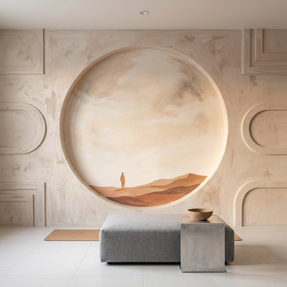 Çöl Manzaralı Poster Duvar Kağıdı Bej Minimalist Salon