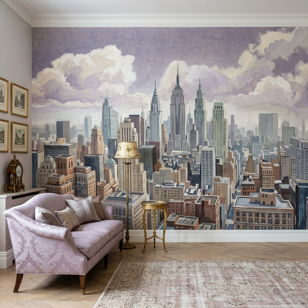 New York Şehir Silüeti Poster Duvar Kağıdı Gri Salon