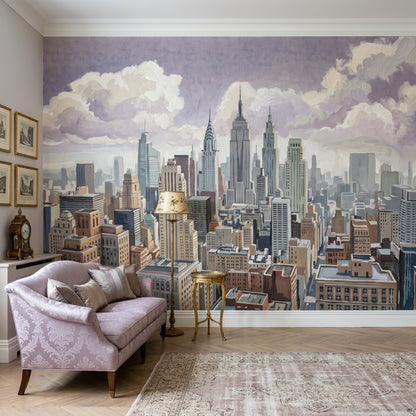 New York Şehir Silüeti Poster Duvar Kağıdı Gri Salon